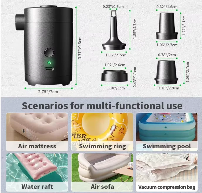 Bơm hơi mini bằng nhựa sạc lại 4000mAh, thiết kế không dây, phụ kiện cho cắm trại kỹ thuật số
