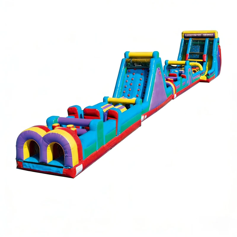 สนามกีดขวางเป่าลมธีมกีฬา PVC ที่เป็นมิตรกับสิ่งแวดล้อม มีสองสไลด์ สำหรับเด็ก สนุกสนานในสีรุ้ง