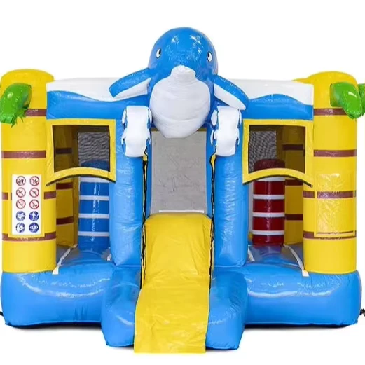 Multifun Toys Dolfijn Kleine Milieuvriendelijke CE-gecertificeerde Opblaasbare Springkasteel Glijbaan voor Kinderen 12 Maanden