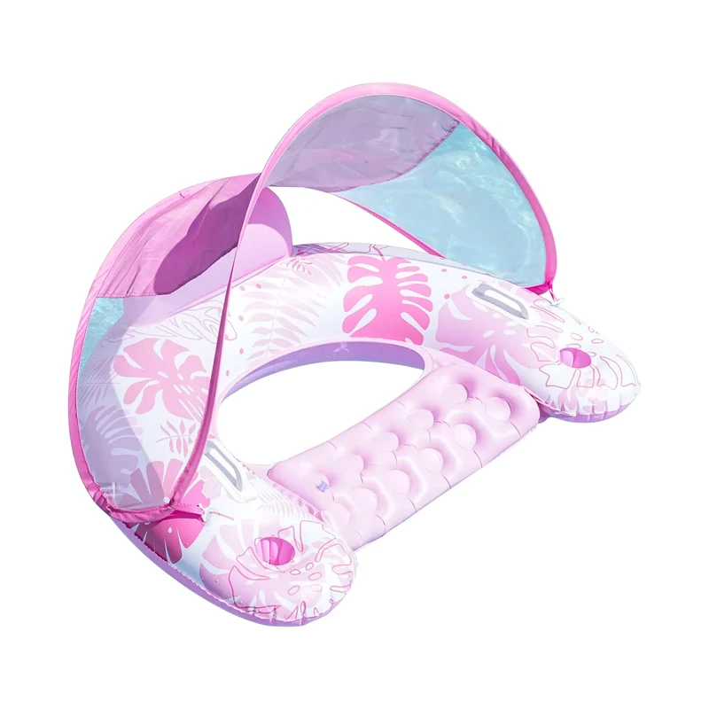 Nuevo flotador de piscina inflable premium en forma de U de PVC con red de malla y toldo