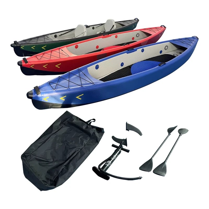 เรือคายัคเป่าลมแบบพกพาใหม่ ขนาด 4.2 เมตร วัสดุ PVC เสริมสำหรับการตกปลากลางแจ้ง ใช้ในทะเลสาบและแม่น้ำ