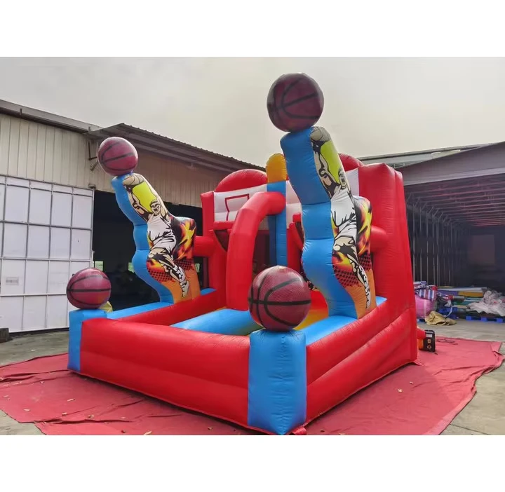 Nuevo diseño de castillo inflable interactivo de carnaval con juego de lanzamiento de aros de baloncesto