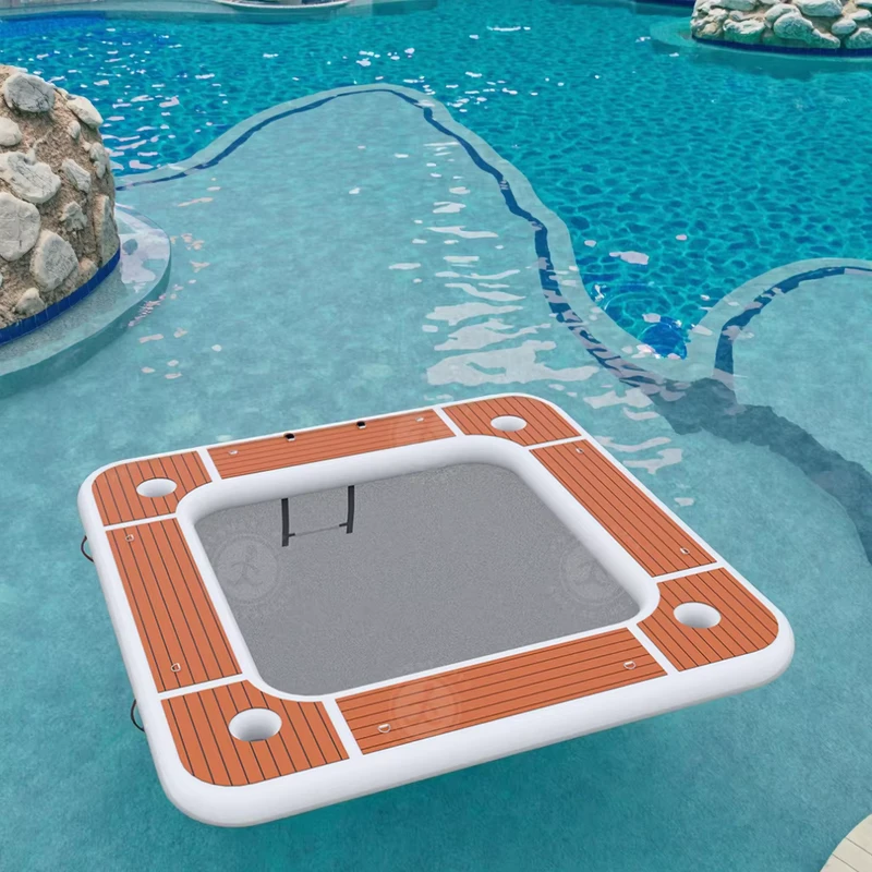 New Design Classic Drop Stitch Inflatable Square Mesh River Dock Floating Water Hammock Swimming PVC Material 5-10 Passengers