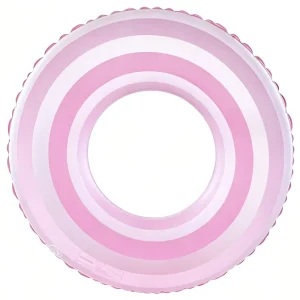 New Design Classic Frosted Striped Inflatable Swimming Ring with Handle Pink and Blue Striped Printed Inflatable Swim Ring