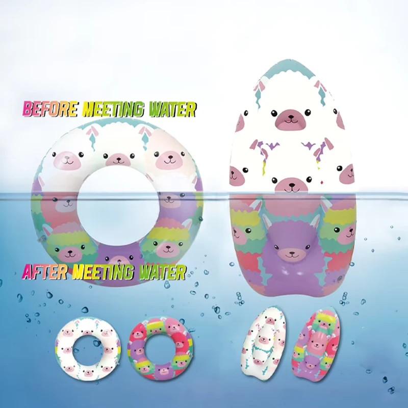 Nuevo diseño de set de piscina inflable para bebés que cambia de color con anillos de natación, pelota de playa, manguito y tabla de surf inflable