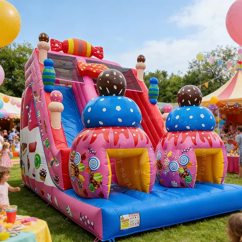 Novo Design Durável de PVC Inflável Tema de Bolo Escorrega Duplo de Doces Casa de Saltar Castelo Inflável 300kg Capacidade Exterior Rosa