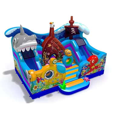 Nieuw Ontwerp Opblaasbaar Obstakelparcours Oceaan Thema Onderwater Feestverhuur Opblaasbare Springkussen met Glijbaan