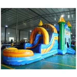 New Design Marble Commercial Inflatable Wet Dry Bounce House Combo Slide with Inflated Pool for Kids Party Rental