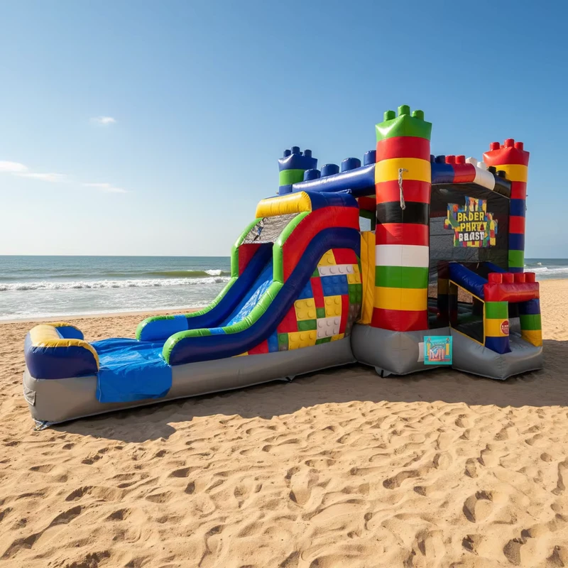 Castello Gonfiabile a Blocchi per Feste con Nuovo Design, Combinazione di Scivolo e Salto
