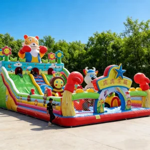 New Design Tiger Theme Inflatable Bounce Castle with Slide Obstacle Course Commercial Kids Party Jumping House for Rental
