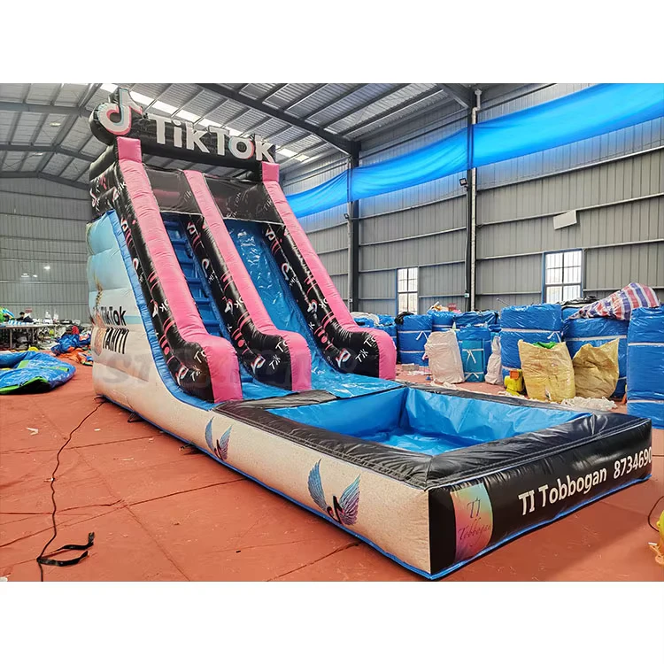 Nouveau design de toboggan gonflable Tik Tok avec piscine, toboggan aquatique gonflable