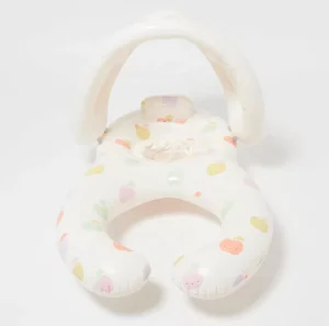 New Design Upgrade Inflatable Baby Float With Canopy Swim Trainer Sun Shade Pink Inflatable Baby Swim Float Seat Boat