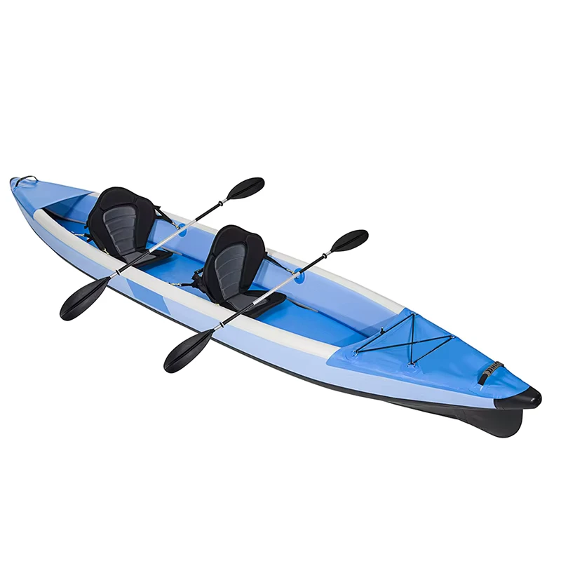 New Design Water Sport 2 Person Sit in Fishing Inflatable Drop Stitch Foldable Drift Canoe Kayak With Paddles