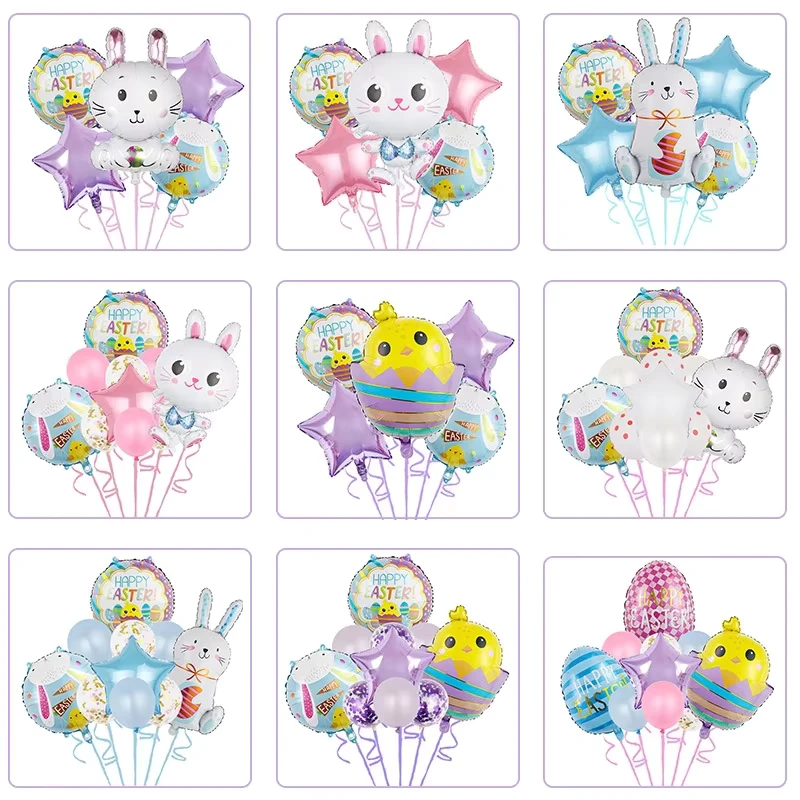 New Pink Rabbit Shaped Chick Egg Bunny Head Mylar Inflatable Cartoon Aluminum Decoration Easter Party Foil Balloon Set