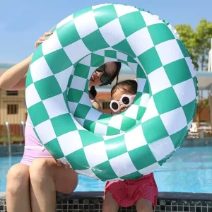 New Style Double sided Printing Checked Pattern Eco friendly PVC Inflatable Swimming Ring for Women’s Swimming Pool Use