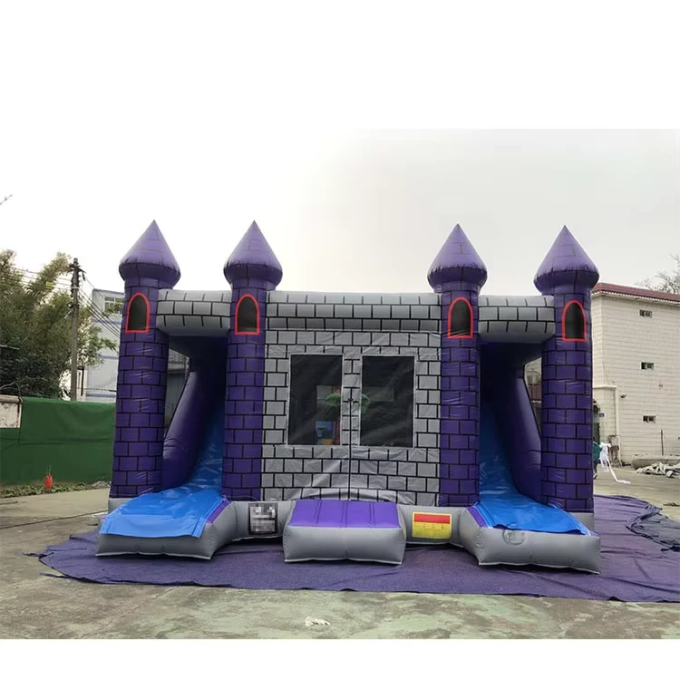 Gaya Baru Kastil Inflatable Dengan Dua Seluncuran Kombinasi Lompat Inflatable Seluncur