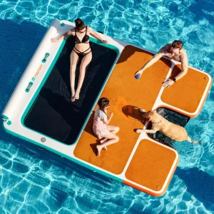 Antislip PVC EVA Oppervlak Lucht Dock Opblaasbaar Drijvend Dock Drijvend Platform met Watertoegang Ramp voor Familiefestijn