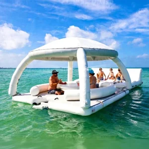 Non-slip Mat 3*3M Water Inflatable Floating Island Bar Dock Inflatable Floating Leisure Platform With Tent for Party