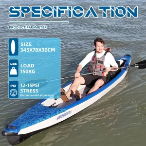 NovaSpark 4.2m Reinforced PVC Inflatable Kayak 1 Person with Seat Foldable 1 Year Warranty