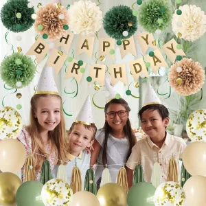 Novelty Birthday Party Decor Latex Tassel Circle Garland Hanging Swirl Happy Birthday Banner Sage Green Birthday Balloons Sets
