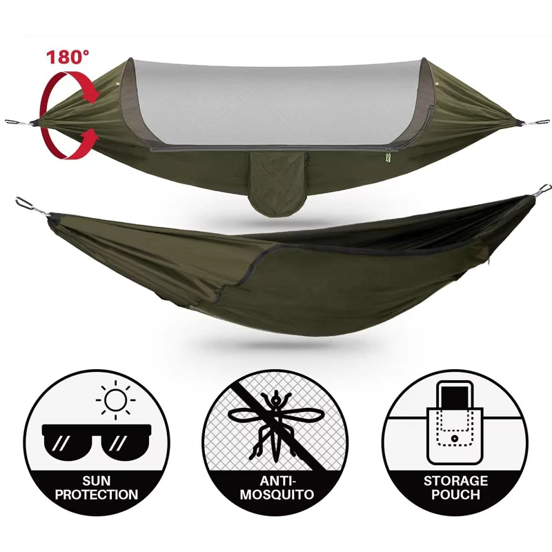 Rede de Camping Suspensa em Nylon com Anti-Mosquitos