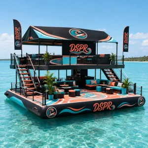 Plataforma Flotante Inflable Personalizada para Bar en Isla de Parque Acuático, Uso Exterior Personalizado para Resorts, Hoteles, Clubes de Playa y Alquileres