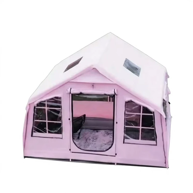Tente de glamping gonflable de luxe rose personnalisée, imperméable, facile à installer, pliable, portable, fournisseur d'usine