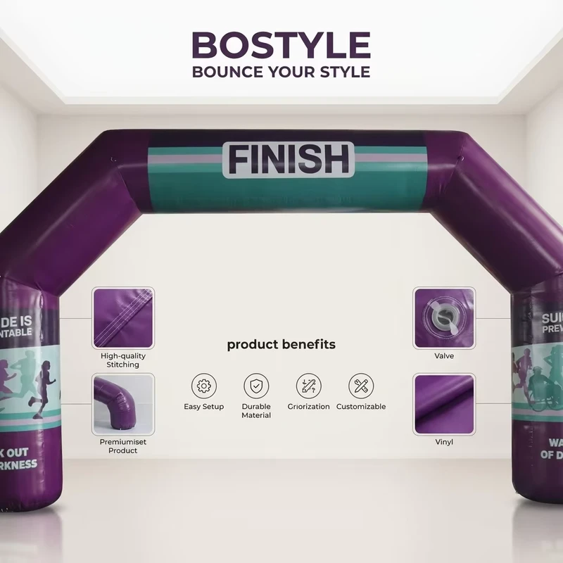 OEM Custom Print Purple Green Inflatable Start Finish Arch Waterproof PVC Inflatable Race Gate for Outdoor Sports Meet