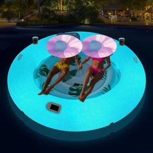 OEM Customized Double Floating Bed Pool Round Adult Recliner PVC Inflatable with Solar Led Light