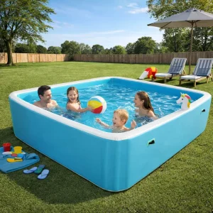 OEM Durable Rectangular PVC Inflatable Swimming Pool for Children Giant Drop Stitch Design Portable Waterproof