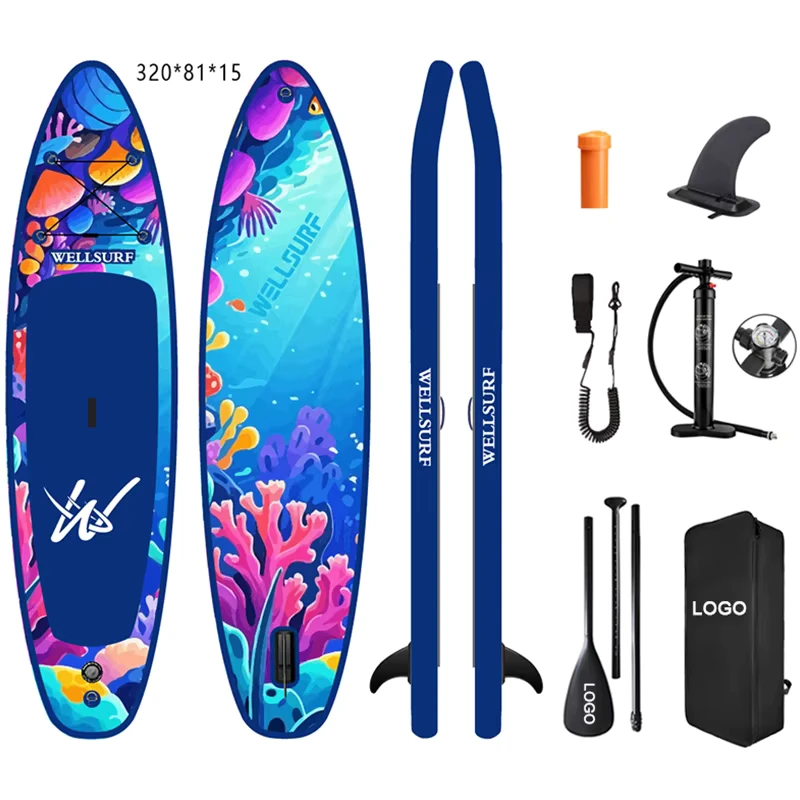 Usine OEM 10'6 320 cm Stand up Paddleboard Gonflable Jaune Impression complète sup Paddle Board