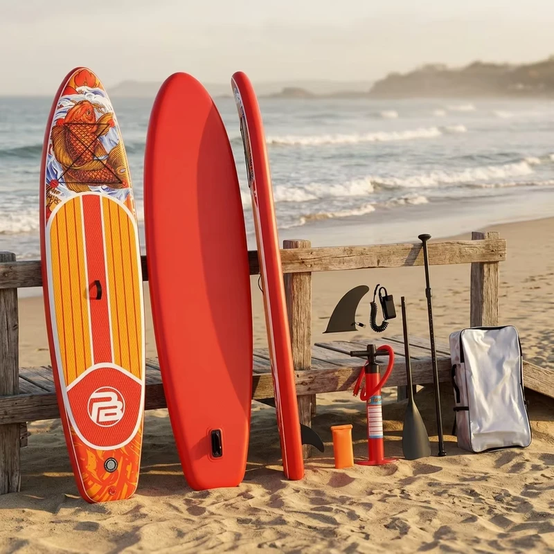 OEM Aufblasbares Stand Up Paddle Board Koi Grafik SUP Set mit Paddel, Finnen, Leash, Pumpe und Tasche für Yoga und Touren