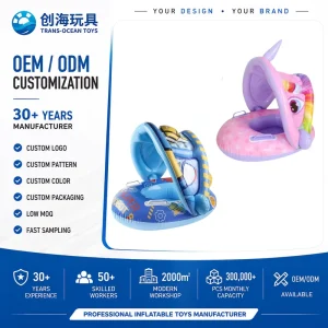 OEM ODM Foldable Portable Safety Inflatable PVC Baby Swimming Seat Detachable unicorn Sunshade Lid Secure Buoyancy Ring Children