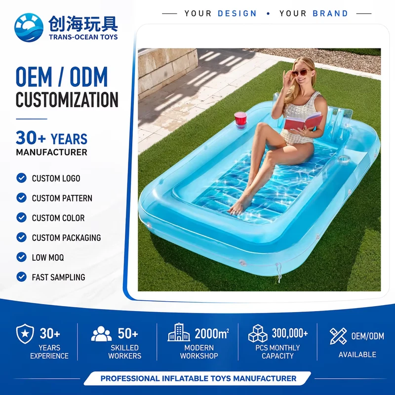 Porta bicchieri gonfiabile galleggiante OEM ODM per piscina, lettino da sole, PVC, letto galleggiante trasparente