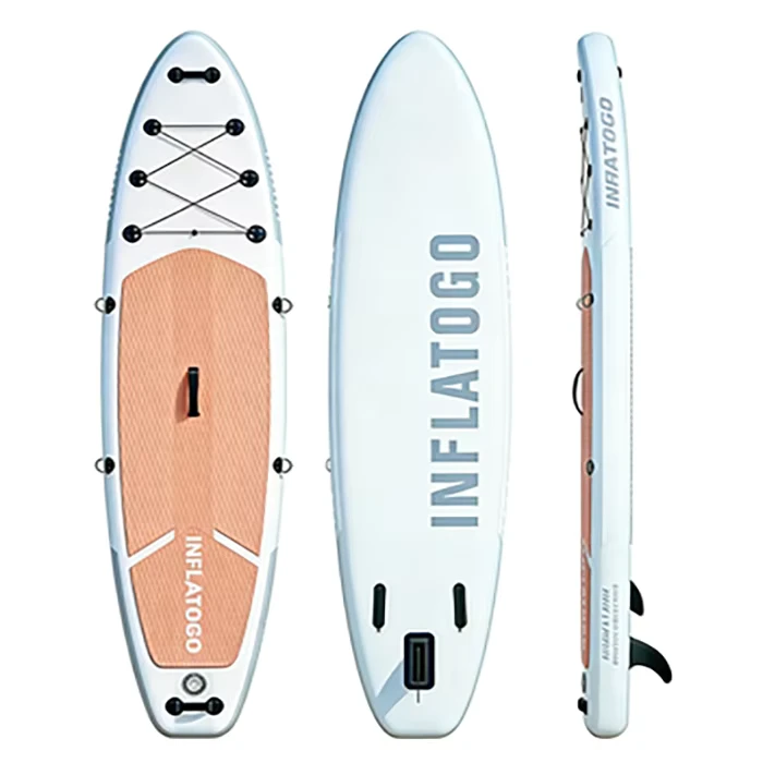 OEM PVC 드롭 스티치 인플레이터블 스탠드 패들 보드 10'6" x 32" x 6" 호수 및 강 3핀 시스템 전체 8.4kg 패들 포함