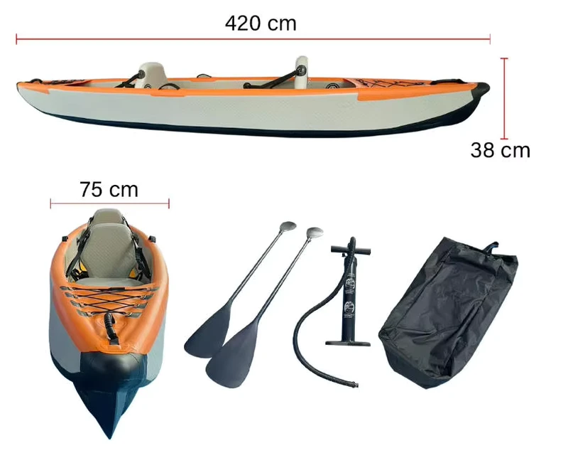 OEM PVC Inflatable Kayak 2 Person Foldable Portable Waterproof with Seat Pump Paddles for Beach Fishing & Touring