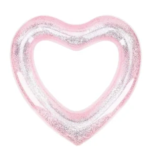OEM Water Fun Beach Party Toys Pool Float Loungers Heart Shaped Swimming Tube Glitter Inflatable Swim Rings for Kids Adults