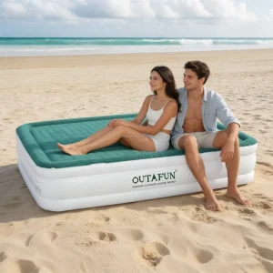 OUTAFUN Twin Size Inflatable Air Mattress Built in Pump Foldable Durable Eco Friendly for Home Park Office Use 40cm Thick