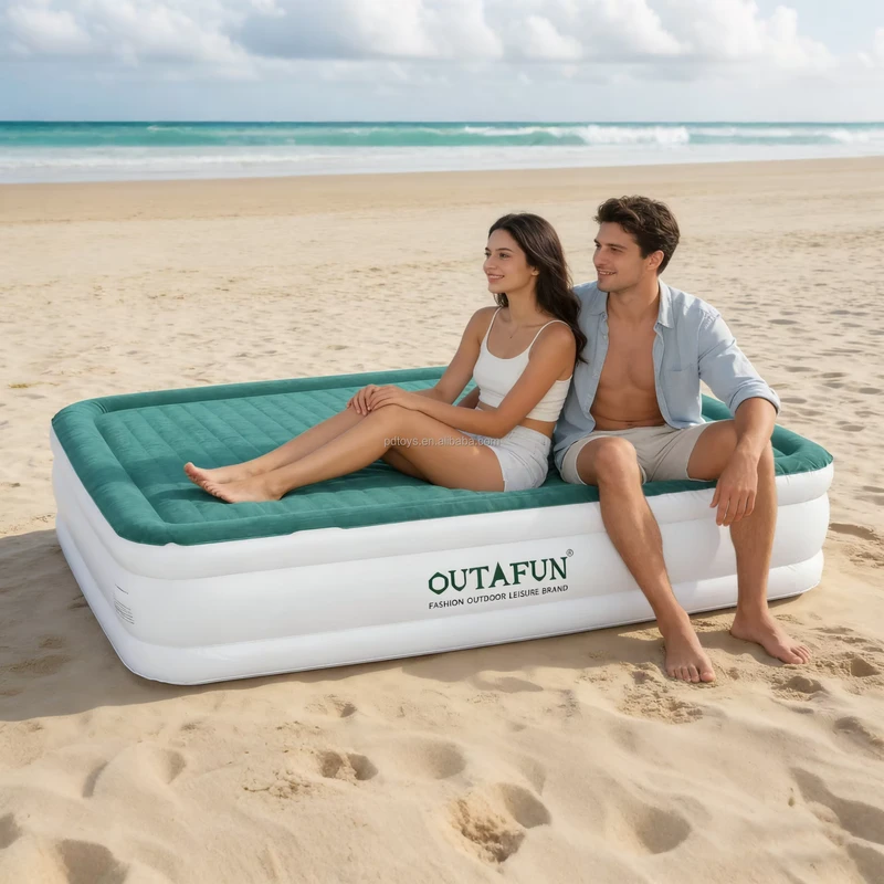 OUTAFUN Twin Size Inflatable Air Mattress Built in Pump Foldable Durable Eco Friendly for Home Park Office Use 40cm Thick