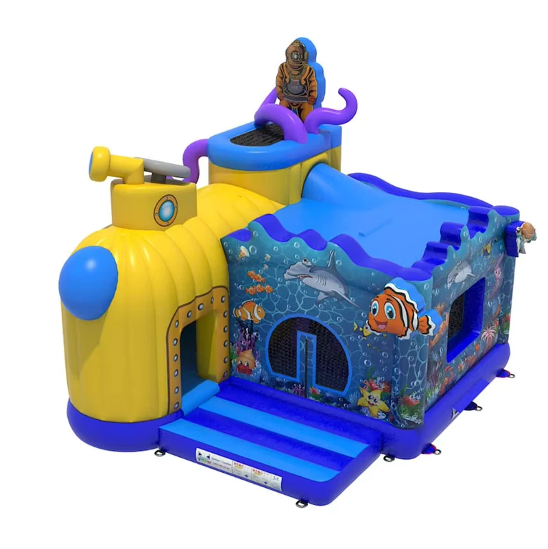 Castillo inflable de aventuras oceánicas, parque submarino comercial con tobogán para alquiler