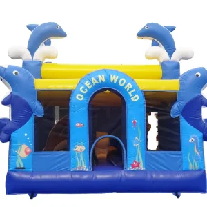 Ocean Themed PVC Bouncy Castle Princess Jumping Inflatable with Dolphin for Girl’s Party