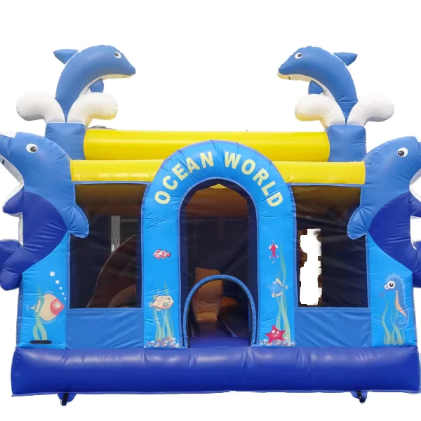 Ocean Themed PVC Bouncy Castle Princess Jumping Inflatable with Dolphin for Girl’s Party