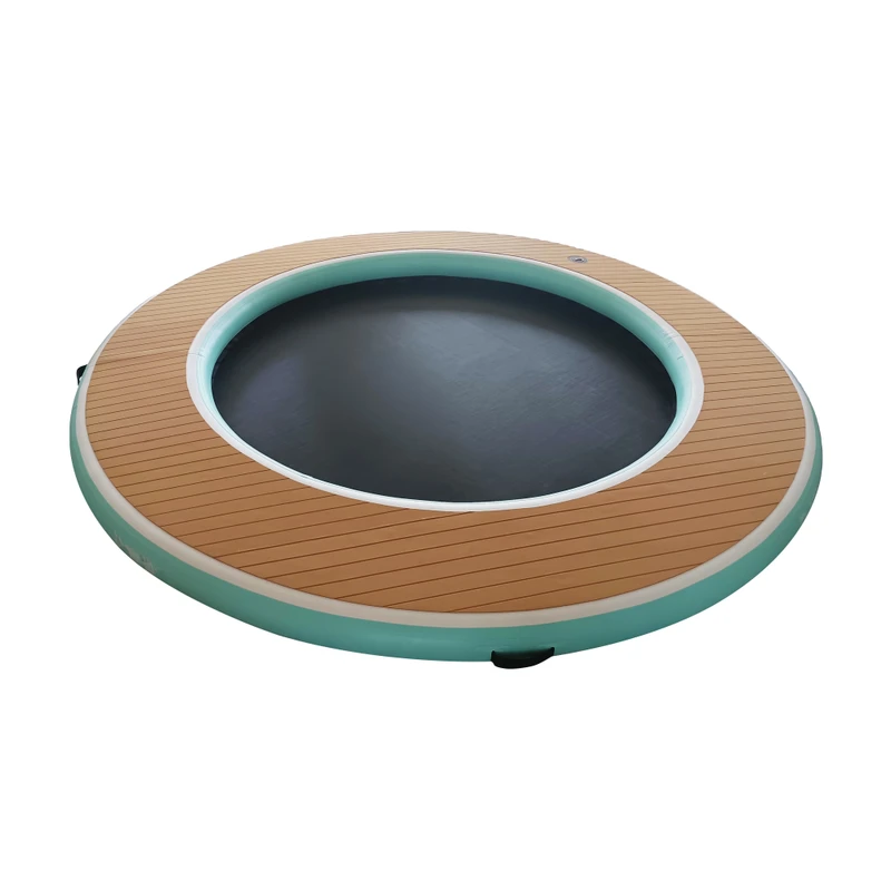 Platform Mengapung Inflatable Dock Yacht Laut Kolam Renang Bulat Float Pulau Hangout Hammock Air dengan Jaring