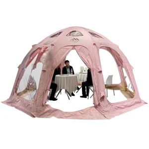 Octagonal Pink Inflatable Tent for Camping Extra-Large Dome Air Tent Four-Season Waterproof Cotton Fabric No Setup
