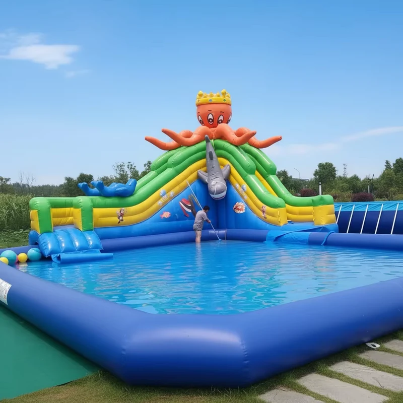 Octopus Themed Opblaasbaar Waterpark Duurzame PVC Waterglijbaan Aqua Speelplaats voor Kinderen & Volwassenen Voor Binnen & Buiten Gebruik