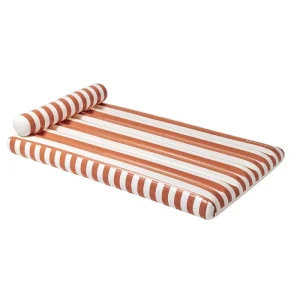 Orange Stripe Adult Pool Lounger Fabric Covered Inflatable Pool Float With Backrest For Resort