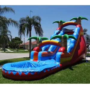 Outdoor 20ft PVC Wet and Dry Palm Tree Giant Bounce House Commercial Water Slide Inflatable with Pool for Kids and Adults