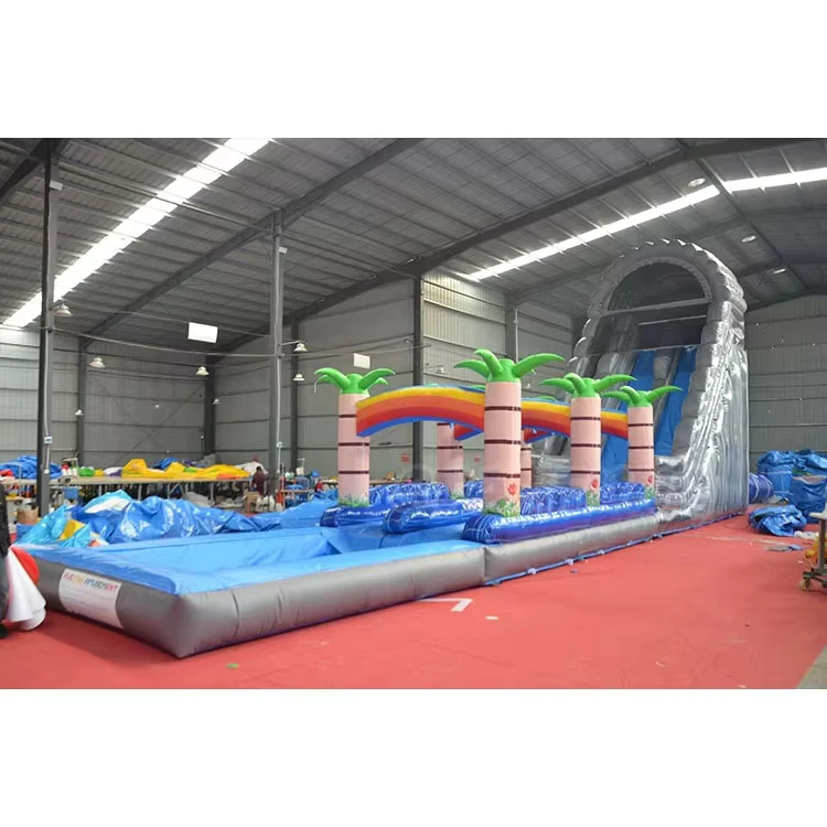 Toboggan aquatique gonflable de 25 m de long, toboggan géant, toboggan commercial gonflable à double voie pour adultes