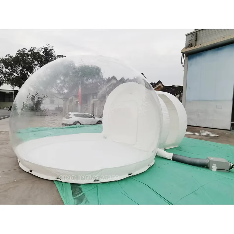 Tenda gonfiabile trasparente da 5m con tunnel d'ingresso in acciaio per glamping in resort