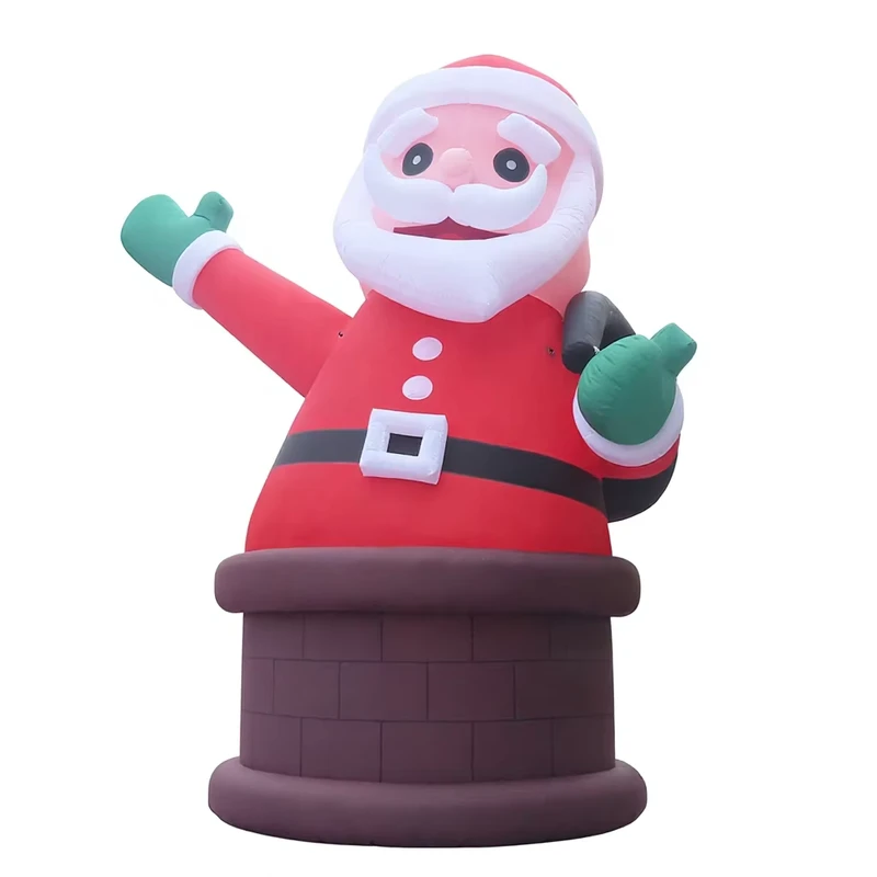 Outdoor Activities 20ft Giant Inflatable Santa Claus on Chimney Xmas Advertising Model With Led Light for Yard Decoration